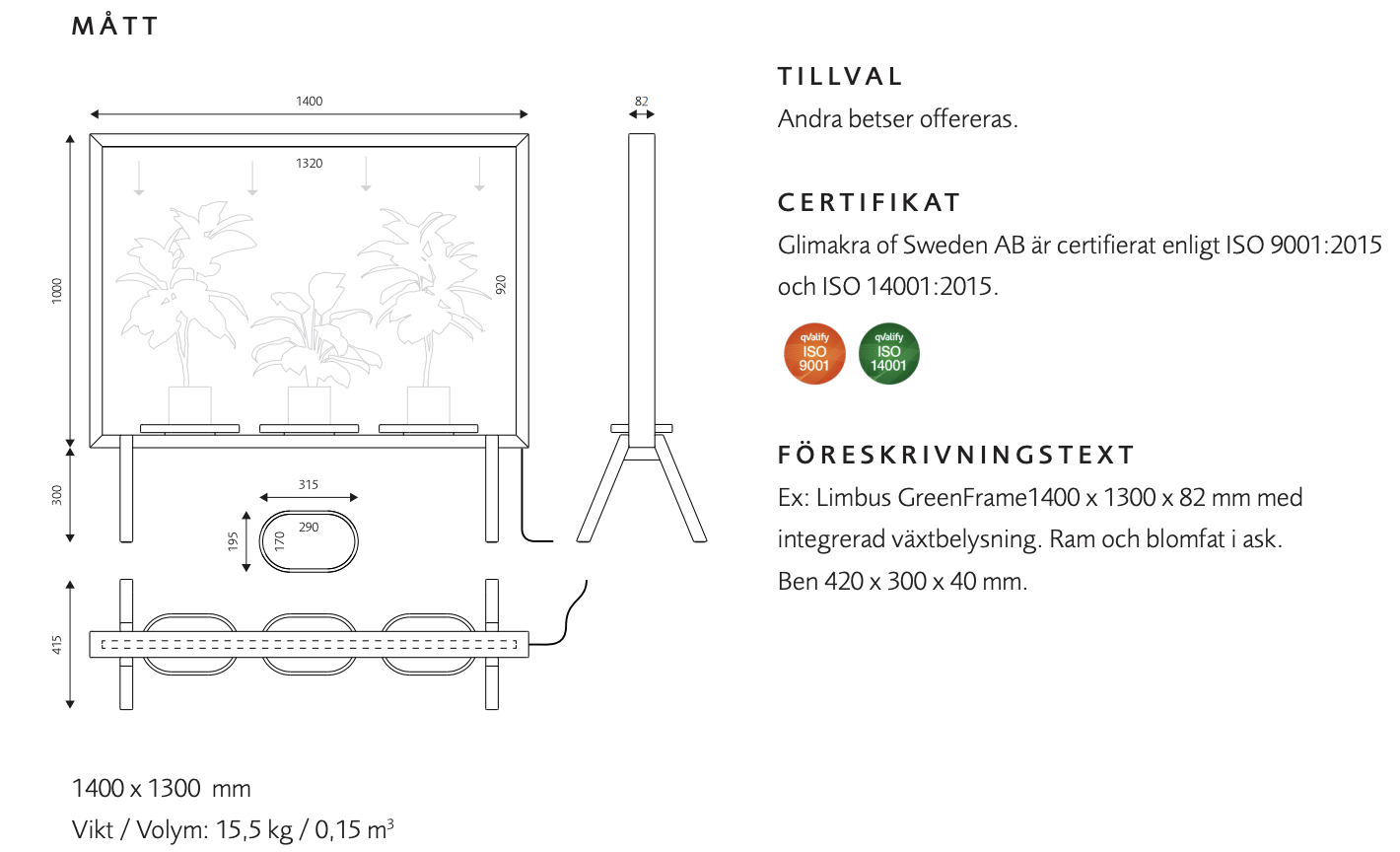 LimbusFloor Subtle GreenFrame golvskärm med belysning