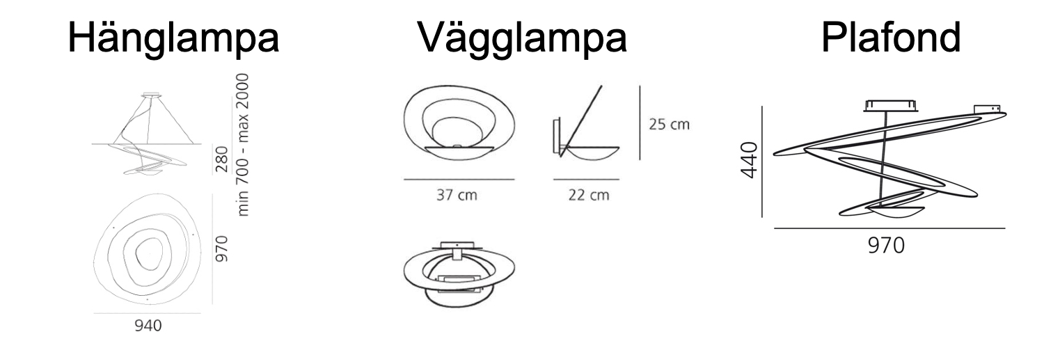 Pirce Tak:Vägglampa mått
